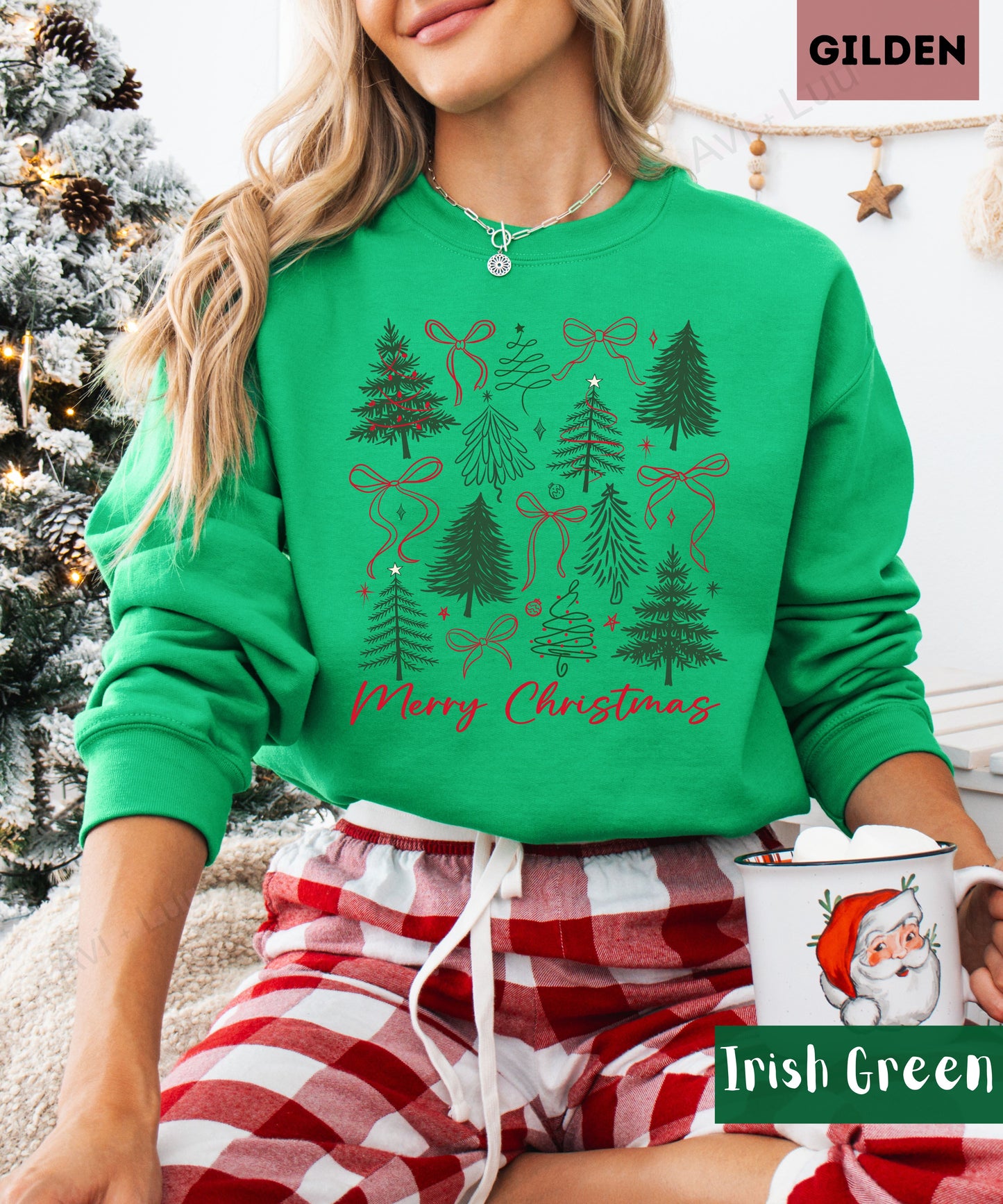 Merry Christmas Bows+Trees | Gilden Unisex Sweatshirt