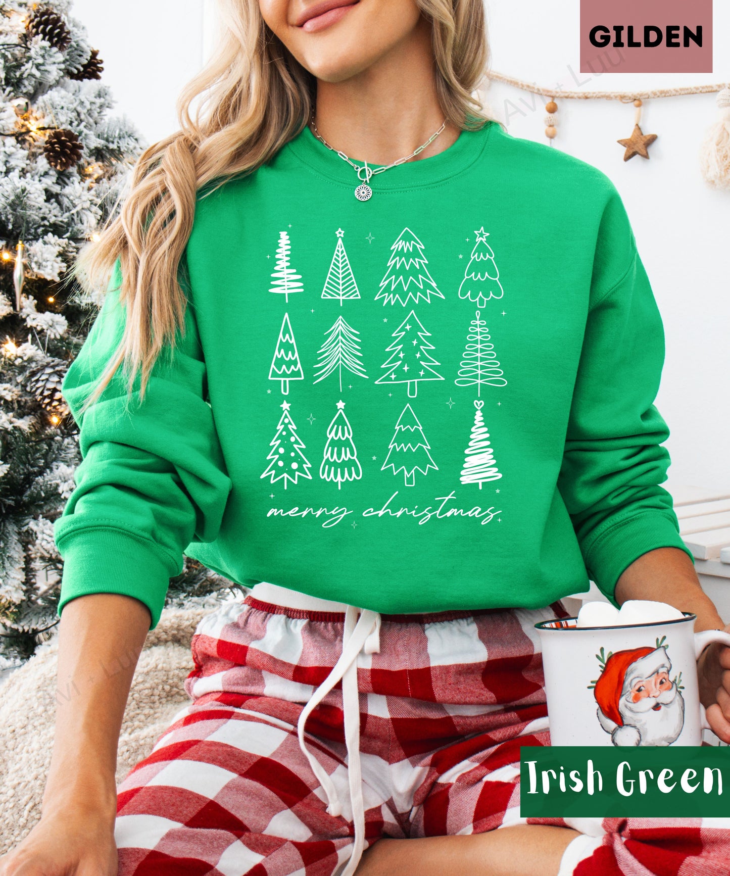 Merry Christmas Outline Trees| Gilden Unisex Sweatshirt