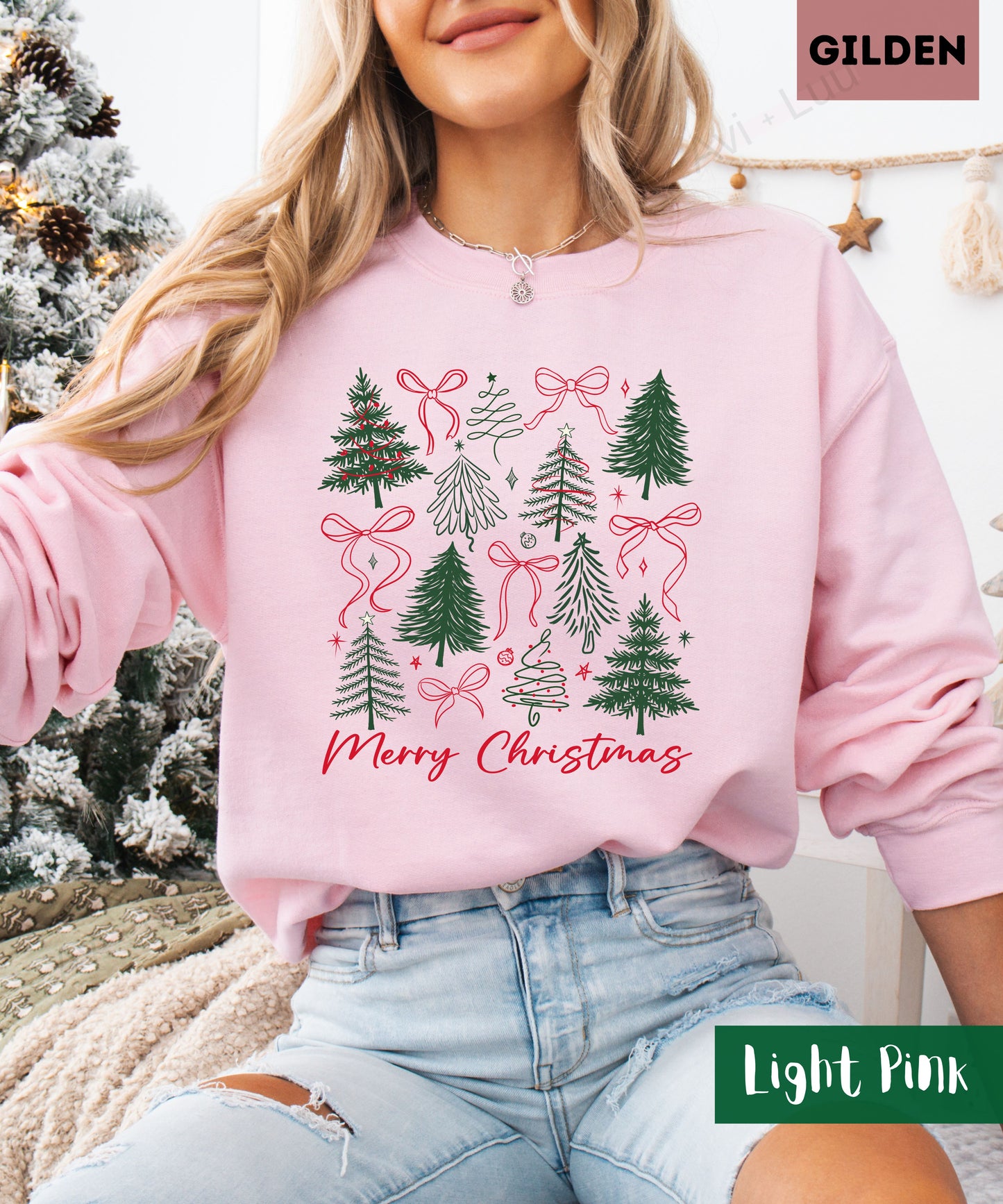 Merry Christmas Bows+Trees | Gilden Unisex Sweatshirt