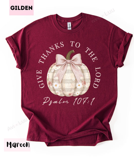 Give Thanks To The Lord Plaid Pumpkin | Gilden Unisex T-Shirt