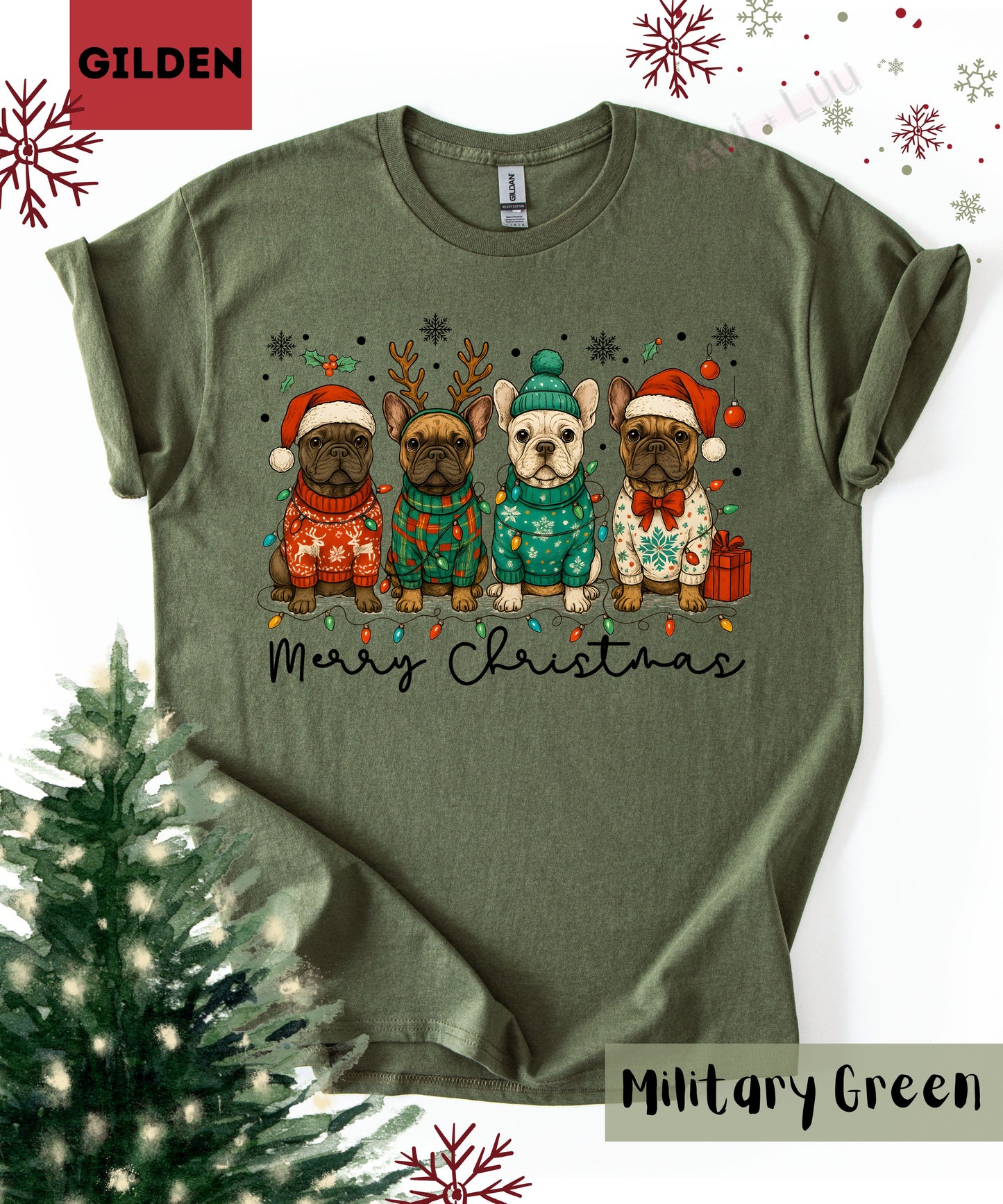Frenchie Merry Christmas | Gilden Unisex T-Shirt