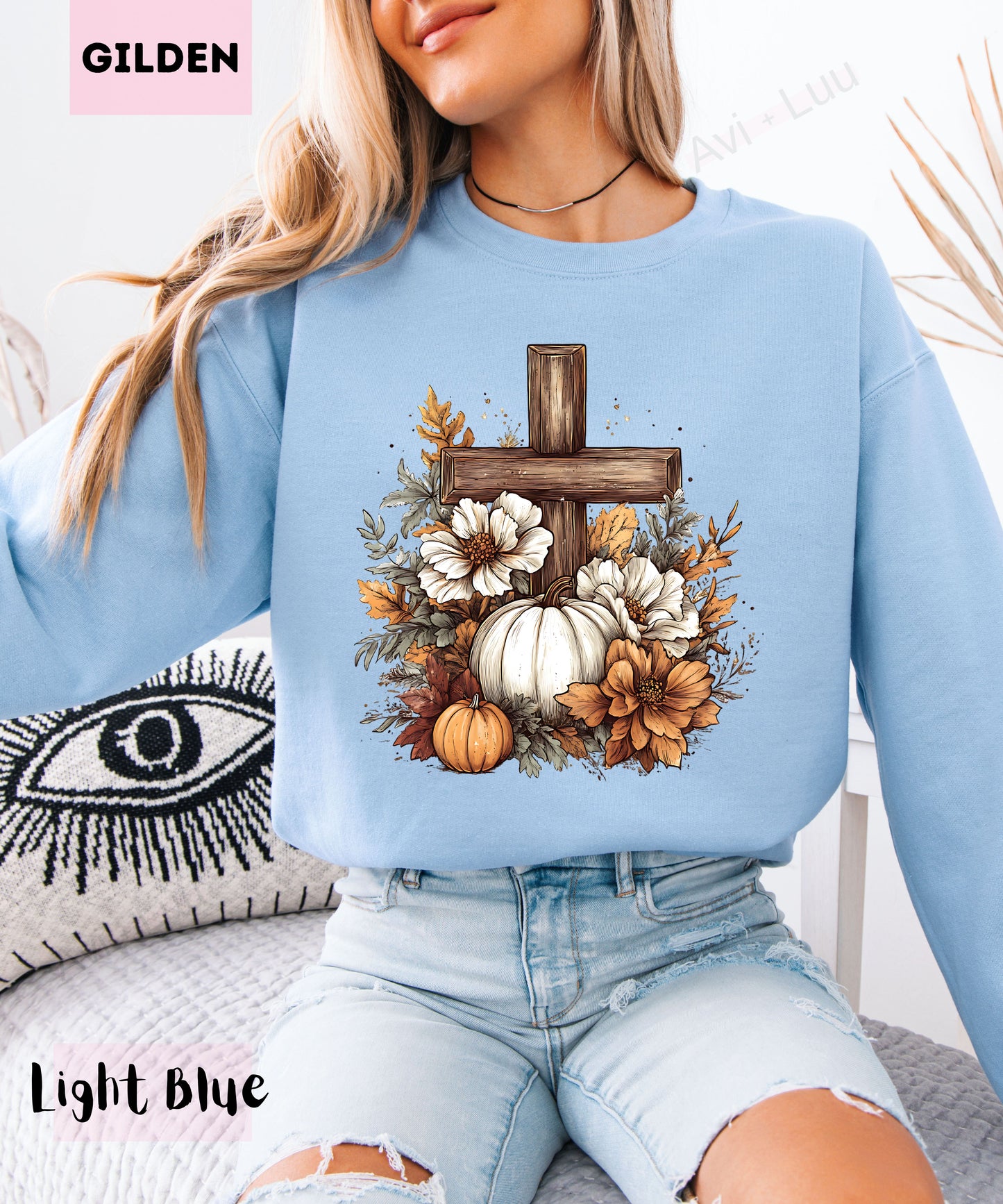 Wooden Cross Pumpkin Flower | Gilden Unisex Sweatshirt