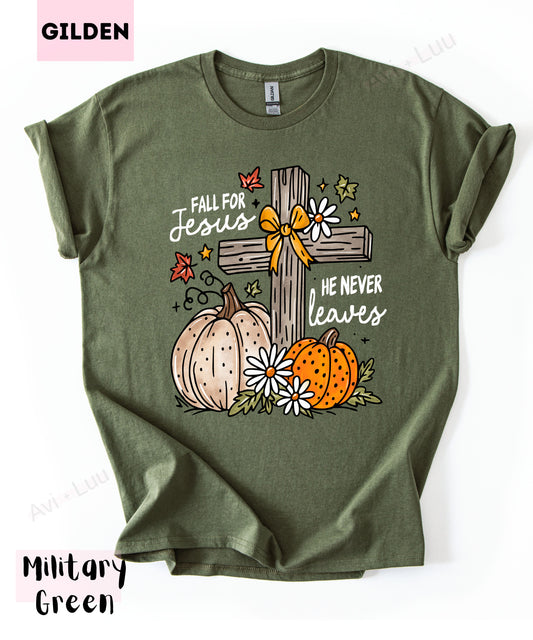 Fall For Jesus He Never Leaves | Gilden Unisex T-Shirt