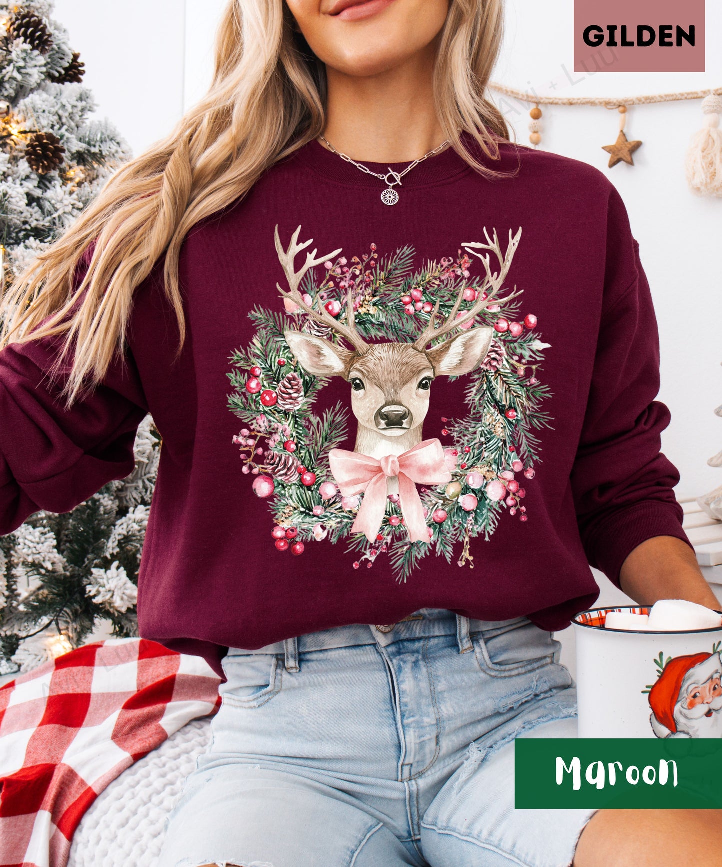 Reindeer Wreath | Gilden Unisex Sweatshirt