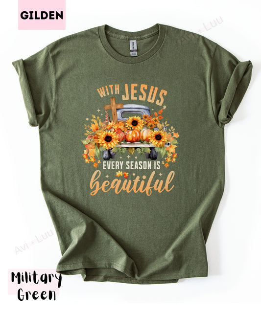 With Jesus Sunflower Truck | Gilden Unisex T-Shirt