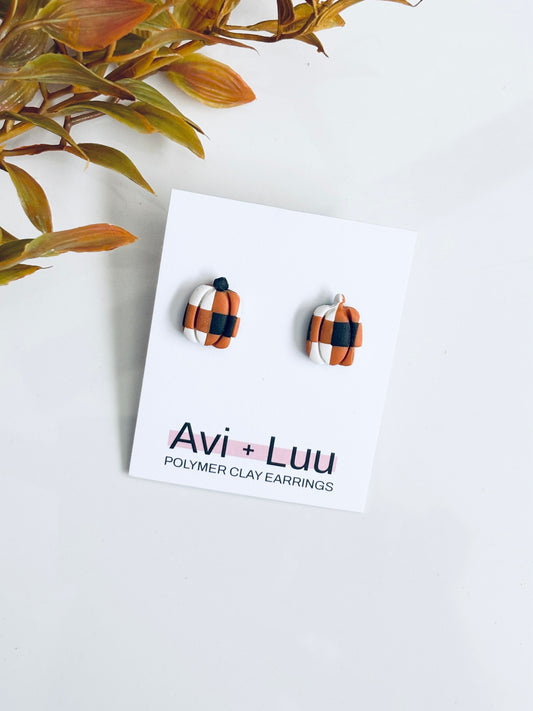 Plaid Pumpkin Studs