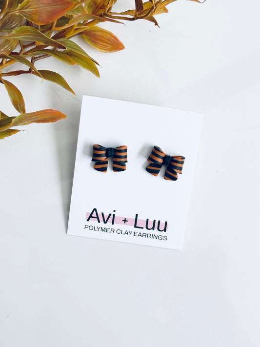 Black + Orange Stripped Bow Stud