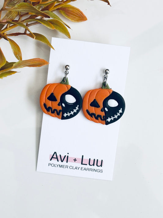 Half Pumpkin Half Skull Dangle