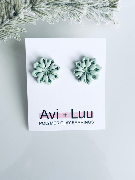 Glitter Green Snowflakes Studs