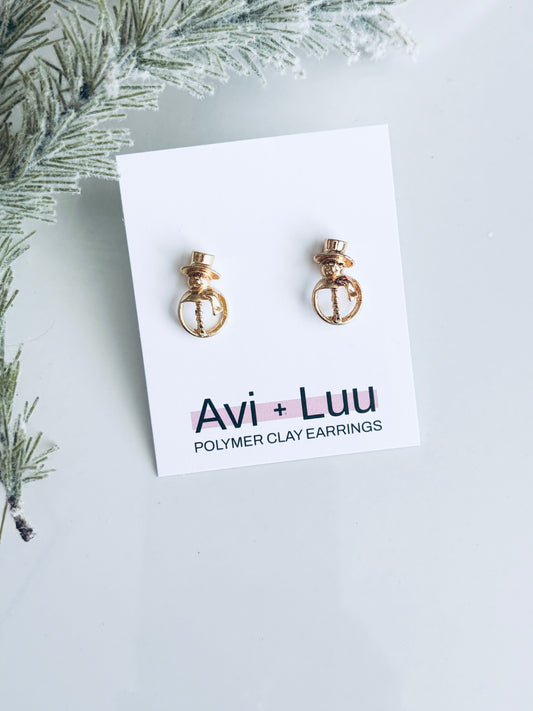 Gold Metal Snowman Studs