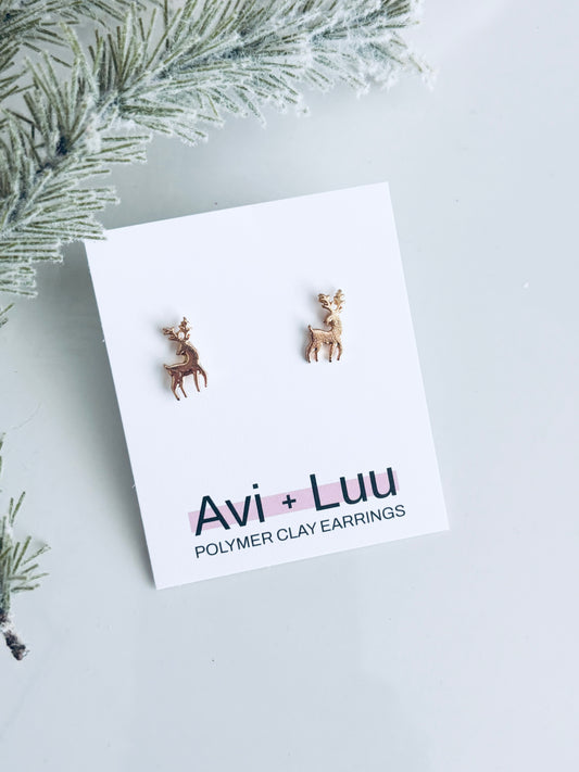 Gold Reindeer Studs