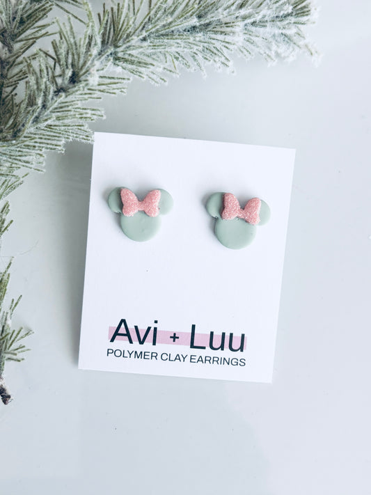 Mint Green Glitter Minnie Mouse Studs