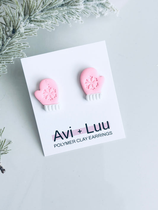 Pink Snowflake Mitton Studs