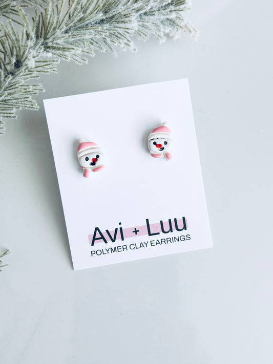 Pink Snowman Face Studs