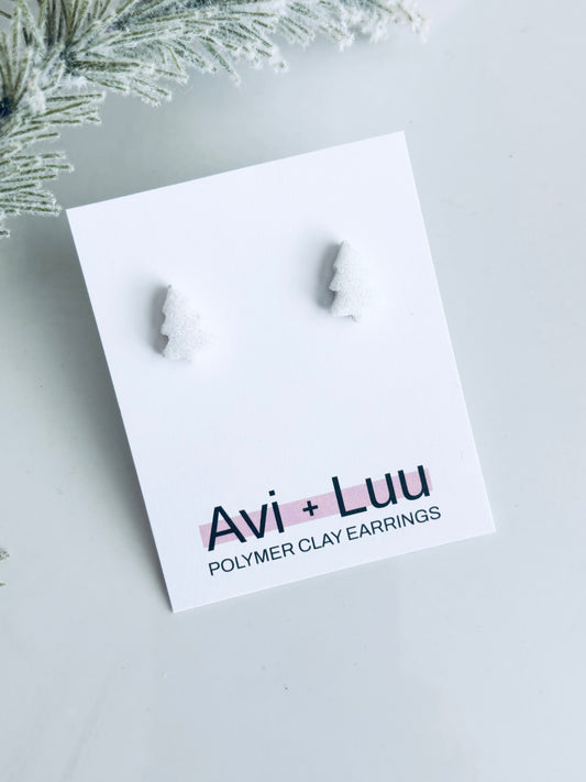 White Glitter Tree Studs