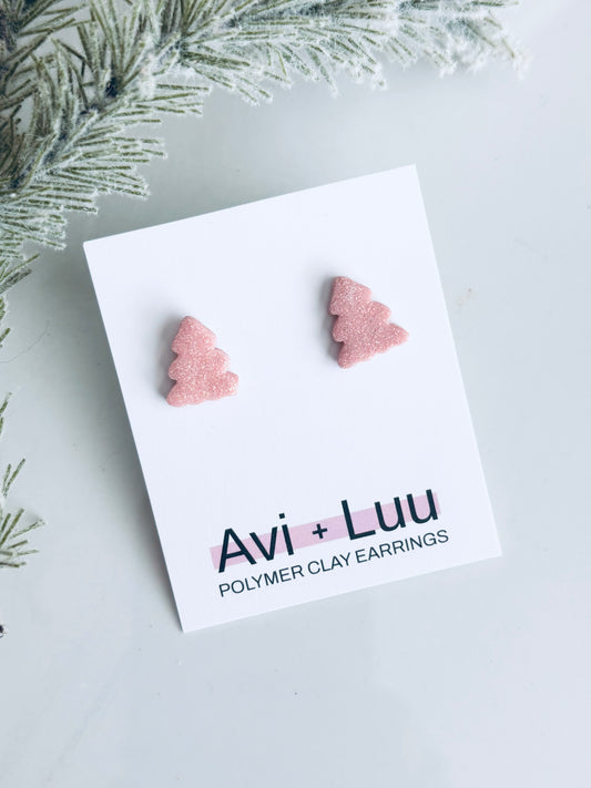Pink Glitter Tree Studs