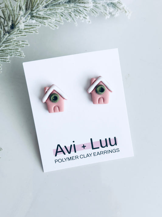 Pink Gingerbread House Studs