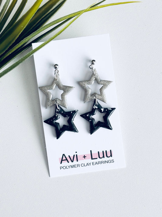 Silver + Black Star Dangle