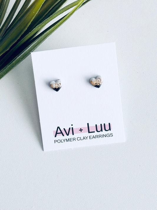 White & Black Micro Heart Studs
