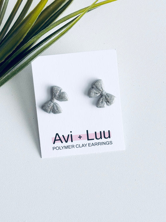 Silver Sparkle Bow Studs