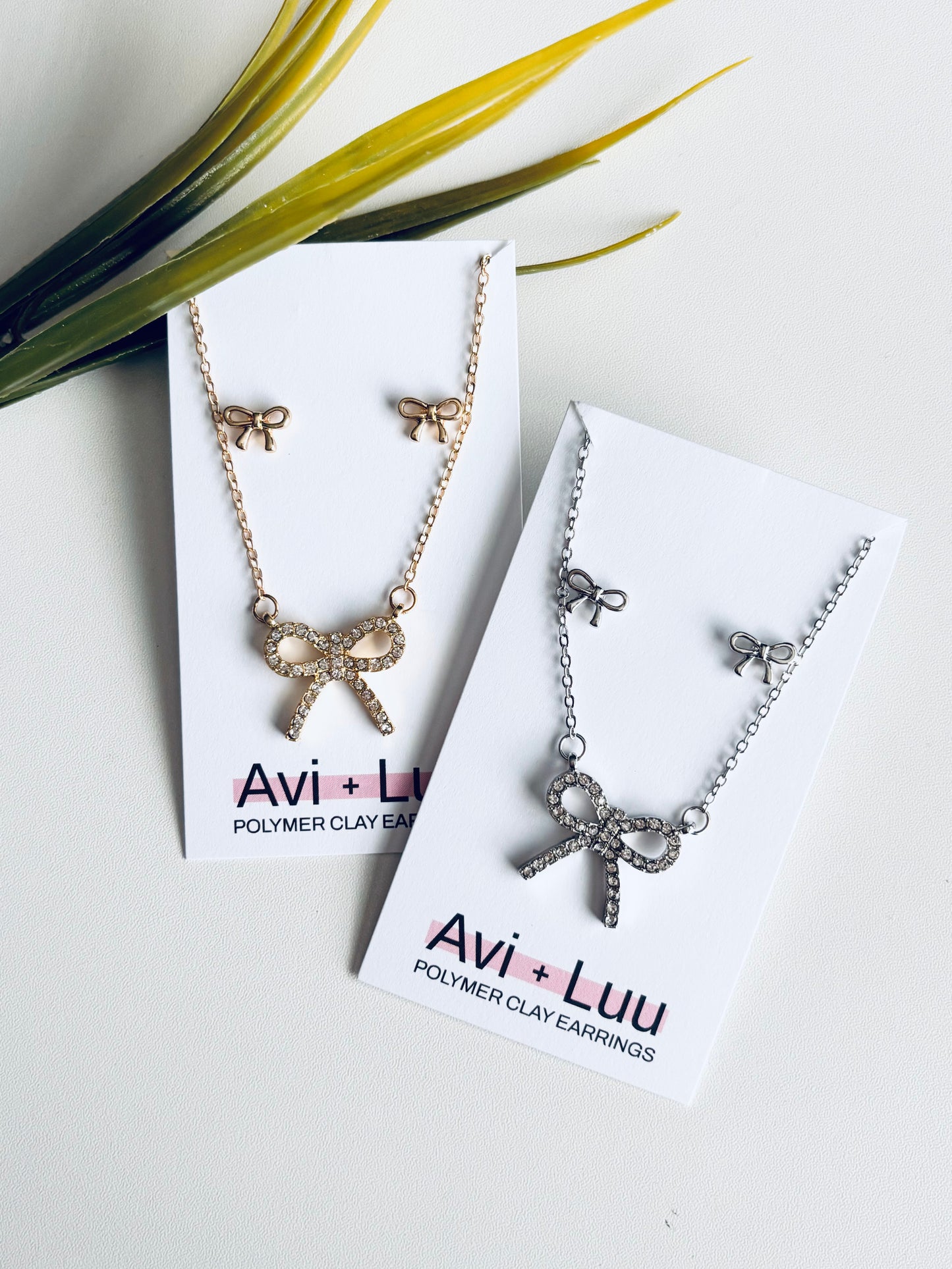 Bow Necklace + Bow Studs