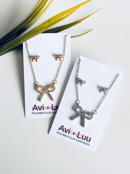 Bow Necklace + Bow Studs